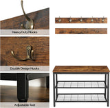 NNEDSZ Industrial Design Entryway Shoe Rack with Coat Hooks Organizer (Brown)