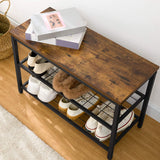 NNEDSZ Industrial Design Entryway Shoe Rack with Coat Hooks Organizer (Brown)