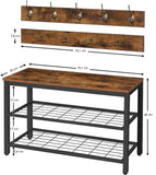 NNEDSZ Industrial Design Entryway Shoe Rack with Coat Hooks Organizer (Brown)