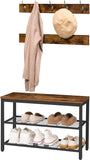 NNEDSZ Industrial Design Entryway Shoe Rack with Coat Hooks Organizer (Brown)