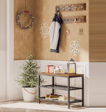 NNEDSZ Industrial Design Entryway Shoe Rack with Coat Hooks Organizer (Brown)