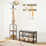 NNEDSZ Industrial Design Entryway Shoe Rack with Coat Hooks Organizer (Grey)