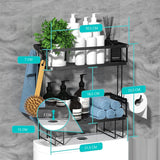 NNEDSZ 2 Tier Freestanding Bathroom Storage Organizer with Adhesive Base and Hooks for Bathroom