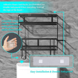 NNEDSZ 2 Tier Freestanding Bathroom Storage Organizer with Adhesive Base and Hooks for Bathroom