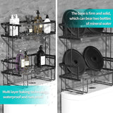NNEDSZ 2 Tier Freestanding Bathroom Storage Organizer with Adhesive Base and Hooks for Bathroom