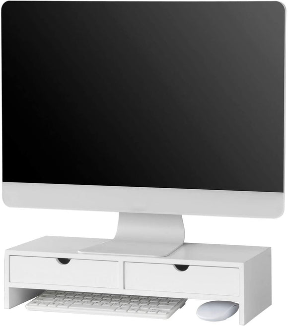 NNEDSZ White Monitor Stand Desk Organizer with 2 Drawers