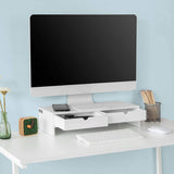 NNEDSZ White Monitor Stand Desk Organizer with 2 Drawers