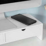 NNEDSZ White Monitor Stand Desk Organizer with 2 Drawers