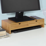 NNEDSZ Bamboo Monitor Stand Desk Organizer with 2 Drawers