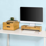 NNEDSZ Bamboo Monitor Stand Desk Organizer with 2 Drawers