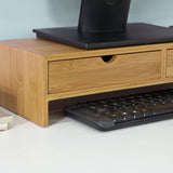 NNEDSZ Bamboo Monitor Stand Desk Organizer with 2 Drawers
