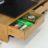 NNEDSZ Bamboo Monitor Stand Desk Organizer with 2 Drawers