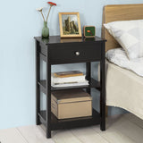 NNEDSZ Black Bedside Table with 1 Drawer and 2 Shelves
