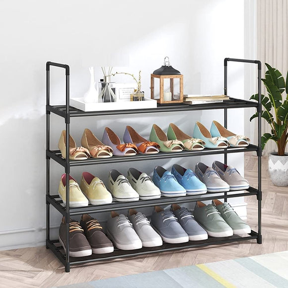 NNEDSZ 4-Tier Stainless Steel Shoe Rack Storage Organizer to Hold up to 20 Pairs of Shoes (80cm, Black)