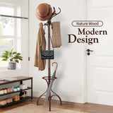 NNEDSZ Brown Coat Rack with Stand Wooden Hat and 12 Hooks Hanger Walnut tree