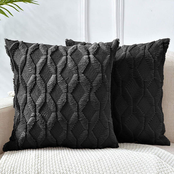 NNEDSZ 2 Pack Decorative Boho Throw Pillow Covers 45 x 45 cm (Black)