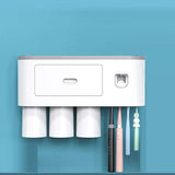 NNEDSZ Automatic Wall Mounted Toothbrush Holder with Magnetic Cups Kids & Family Set for Bathroom (White and Gray)