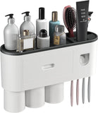 NNEDSZ Automatic Wall Mounted Toothbrush Holder with Magnetic Cups Kids & Family Set for Bathroom (White and Black)