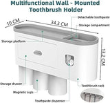 NNEDSZ Automatic Wall Mounted Toothbrush Holder with Magnetic Cups Kids & Family Set for Bathroom (White and Black)