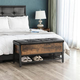 NNEDSZ Shoe Storage Bench Padded Seat Rustic Brown 2 Tier Rack