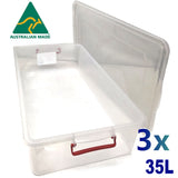 NNEDSZ 3x 35L Australian Made Premium Underbed Plastic Storage Tub Under Bed Box Large
