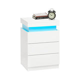 NNEDSZ LED Bedside Table High Gloss Nightstand Cabinet with 3-Drawers White