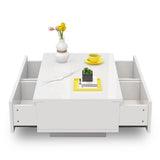 NNEDSZ High Gloss White LED Coffee Table With 4 Drawers