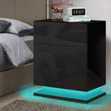 NNEDSZ Modern High Gloss LED Bedside Black Drawer Cabinet Table