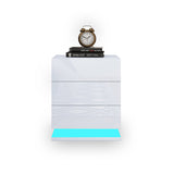 NNEDSZ Modern High Gloss LED Bedside White Drawer Cabinet Table