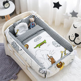 NNEDSZ Portable Crib Middle Bed Baby Play Removable Bionic Four PCS Set Cartoon Print