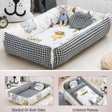 NNEDSZ Portable Crib Middle Bed Baby Play Removable Bionic Four PCS Set Cartoon Print