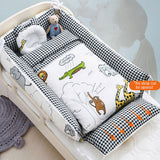 NNEDSZ Portable Crib Middle Bed Baby Play Removable Bionic Four PCS Set Cartoon Print