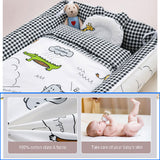 NNEDSZ Portable Crib Middle Bed Baby Play Removable Bionic Four PCS Set Cartoon Print