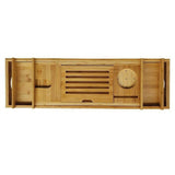 NNEDSZ Expandable Bamboo Bath Book Caddy iPhone ipad Wineglass Holder Over Bathtub Rack