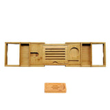 NNEDSZ Expandable Bamboo Bath Book Caddy iPhone ipad Wineglass Holder Over Bathtub Rack