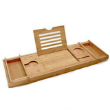 NNEDSZ Expandable Bamboo Bath Book Caddy iPhone ipad Wineglass Holder Over Bathtub Rack