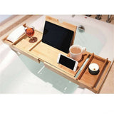 NNEDSZ Expandable Bamboo Bath Book Caddy iPhone ipad Wineglass Holder Over Bathtub Rack
