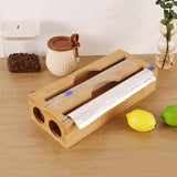 NNEDSZ 2 Grids Bamboo Food Wrap Dispenser Cutter Foil Cling Film Storage Holder Box Kitchen