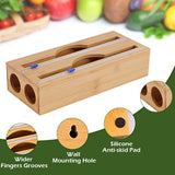 NNEDSZ 2 Grids Bamboo Food Wrap Dispenser Cutter Foil Cling Film Storage Holder Box Kitchen
