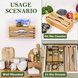 NNEDSZ 2 Grids Bamboo Food Wrap Dispenser Cutter Foil Cling Film Storage Holder Box Kitchen