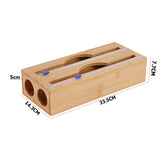 NNEDSZ 2 Grids Bamboo Food Wrap Dispenser Cutter Foil Cling Film Storage Holder Box Kitchen