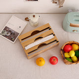 NNEDSZ 3 Grids Bamboo Food Wrap Dispenser Cutter Foil Cling Film Storage Holder Box Kitchen