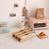 NNEDSZ 3 Grids Bamboo Food Wrap Dispenser Cutter Foil Cling Film Storage Holder Box Kitchen