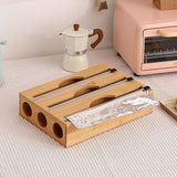 NNEDSZ 3 Grids Bamboo Food Wrap Dispenser Cutter Foil Cling Film Storage Holder Box Kitchen