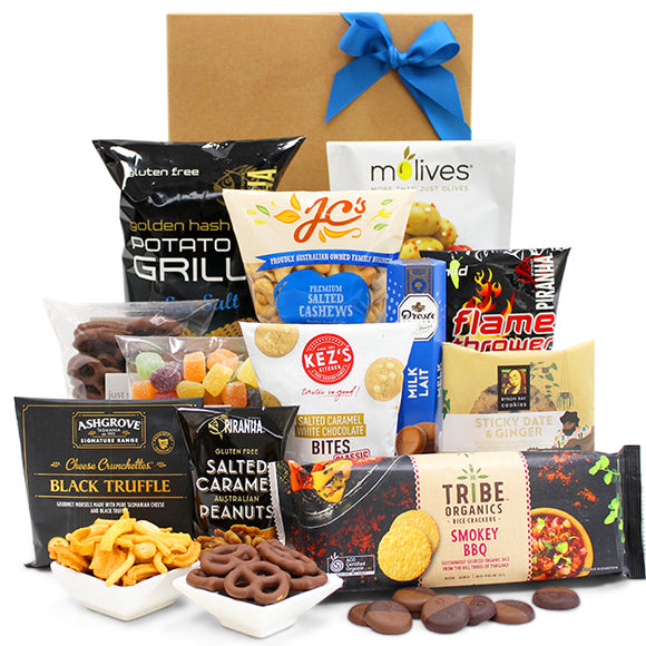 NNEDSZ Party Pack Food Hamper - Rice Crackers, Potato Grills, Olives, Chocolates and Nuts - Party Hamper Gift Box for Birthdays, Christmas, Easter, Anniversaries, Weddings, Graduations, Office & College Parties