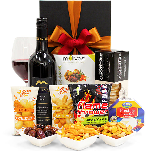 NNEDSZ Happy Hour Gift Hamper - Wine, Crackers, Nuts & Cheese - Wine Party Gift Box Hamper for Birthdays, Graduations, Christmas, Easter, Holidays, Anniversaries, Weddings, Office & College Parties