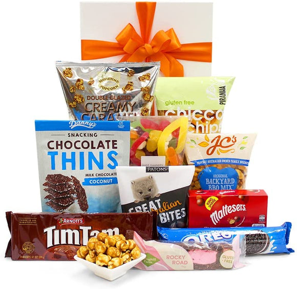 NNEDSZ Little Nibbles Gift Hamper - Chips, Popcorn, Chocolate, Tim Tams, Lollies & Snacks - Sweet & Savoury Gift Hamper Box for Birthdays, Christmas, Easter, Weddings, Receptions, Anniversaries, Office Parties
