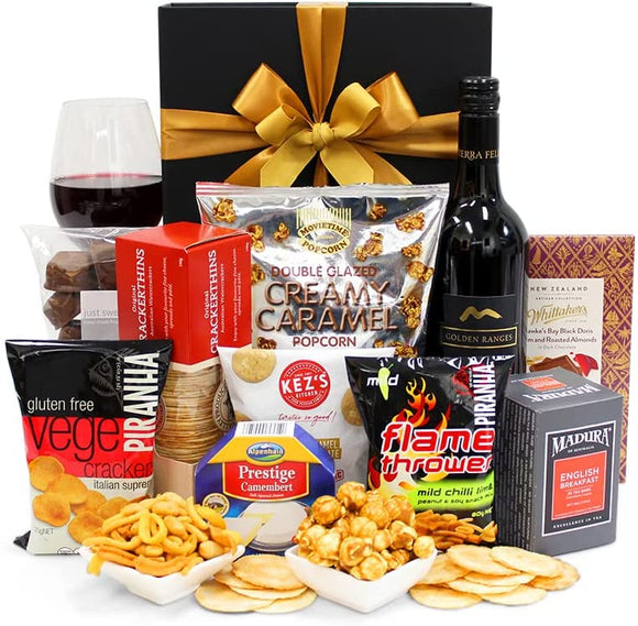 NNEDSZ With Thanks Gift Hamper - Golden Ranges Shiraz, Crackers, Cheese, Tea & Chocolate - Sweet & Savoury Thank You Gift Hamper for Birthdays, Christmas, Easter, Weddings, Anniversaries, Office Parties