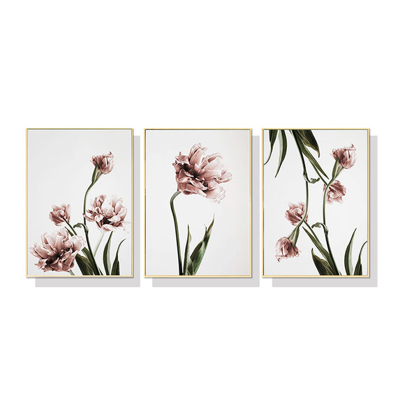 NNEDSZ 40cmx60cm Tulip Flower 3 Sets Gold Frame Canvas Wall Art