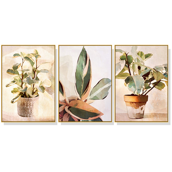 NNEDSZ 60cmx90cm Botanical Leaves Watercolor Style 3 Sets Gold Frame Canvas Wall Art